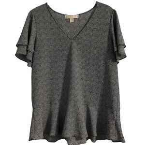 Michael Michael Kors Blouse Top Size Medium Black Reptile Print Flutter Sleeves‎